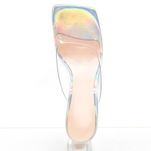 Onlymaker’s Holographic Transparent Chunky Heel Square Toe Sandal Size 12 to 13